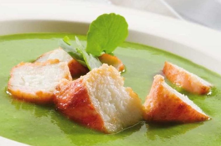 Crema de berros con Cangrejo Rojo Real Noruego