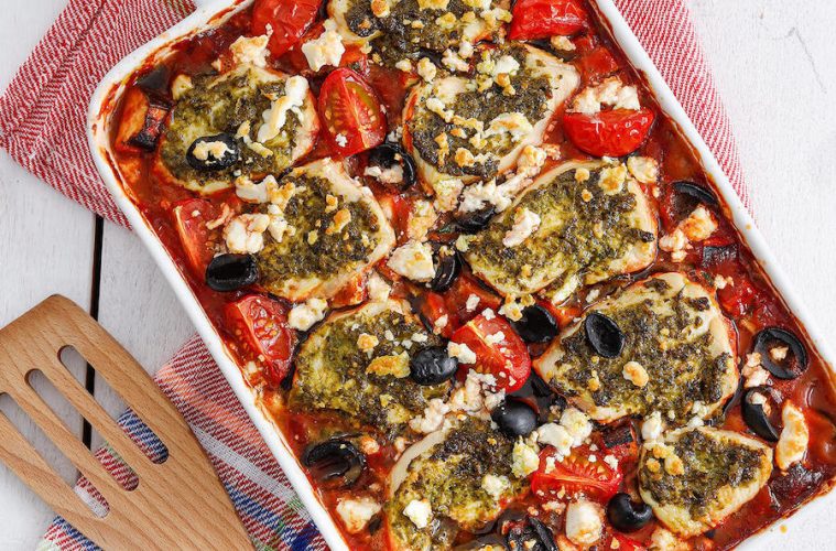 Cazuela de pollo al pesto