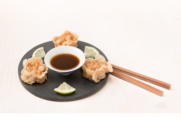 Dim sum de verduras y gambas