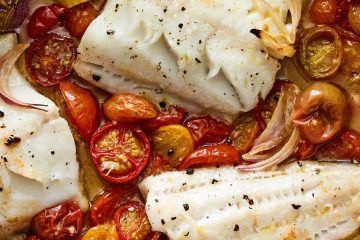 Pescado con tomatitos cherry sobrantes al horno