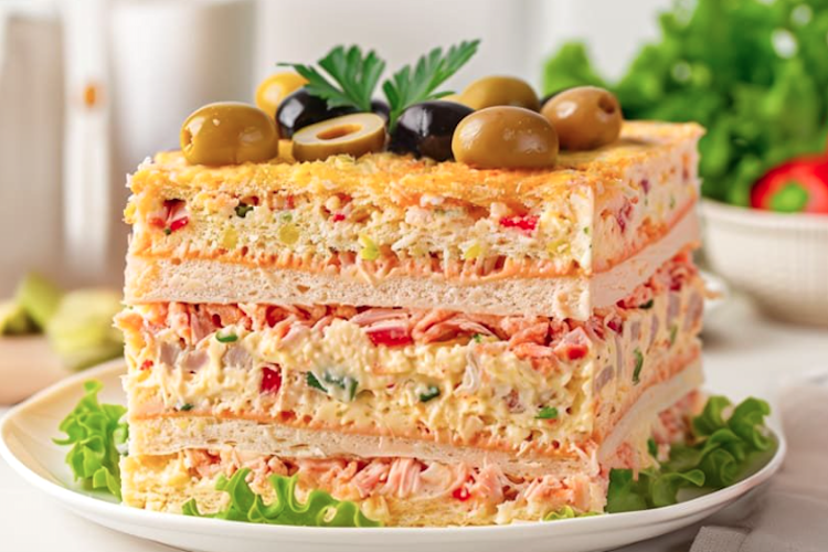 Pastel frío de atún cangrejo y huevo