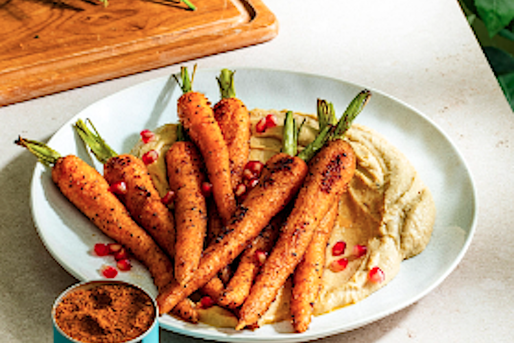 Zanahorias asadas con hummus casero