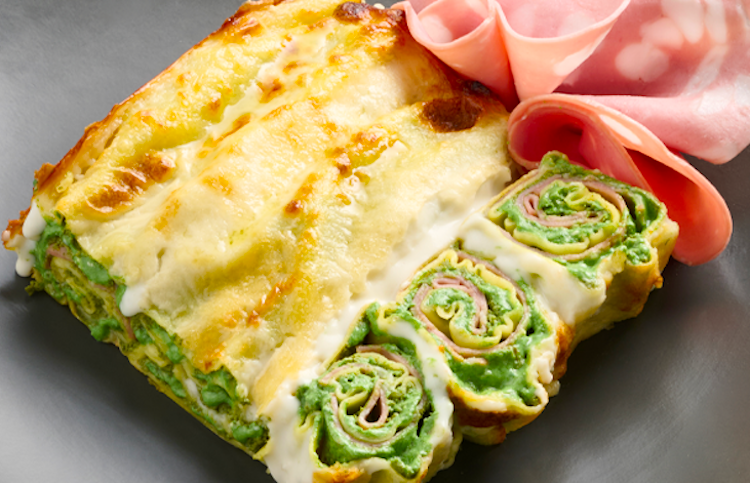 Canelones de ricota y espinacas con mortadela de Bolonia