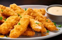 Palitos crujientes de pavo con puré de patatas cocidas sobrantes