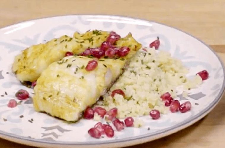 Bacalao a la plancha con aderezo de especias y cuscús