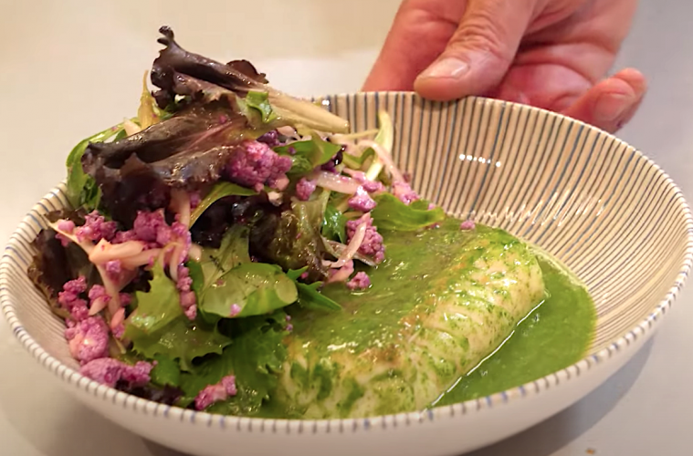 Merluza en salsa verde de espinacas