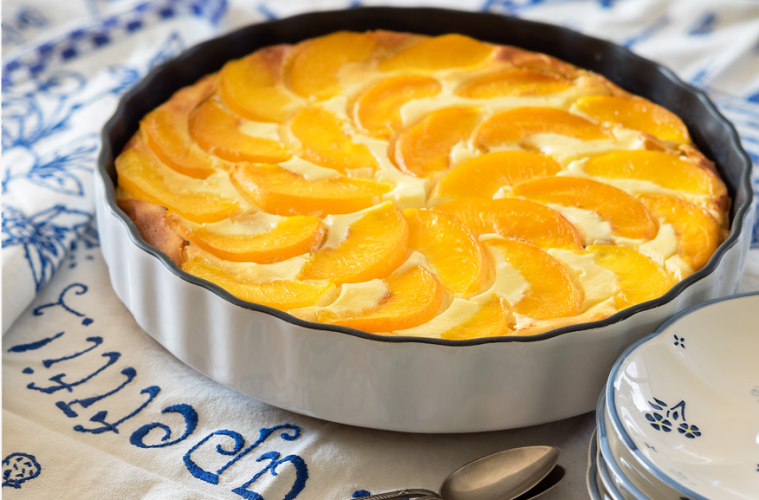 Tarta de melocotón, queso crema y yogur griego