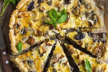 Quiche con restos de queso de cabra y champiñones