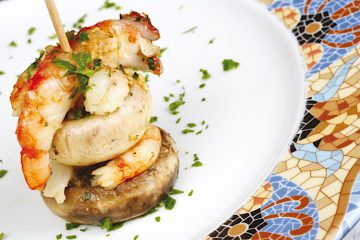 Brochetitas de champiñón y gambas