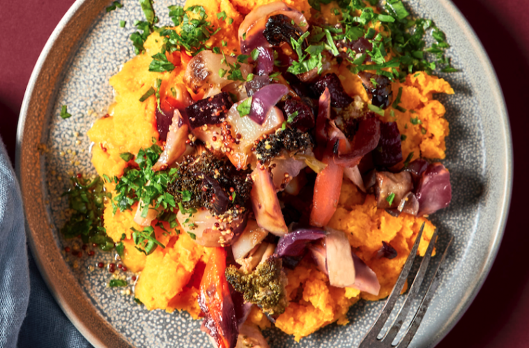 Puré de calabaza con verduras sobrantes asadas