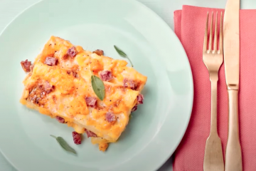 Lasaña con cotechino y calabaza