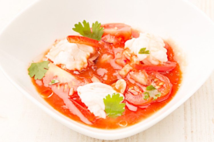 Ceviche de langostinos con Bloody Mary