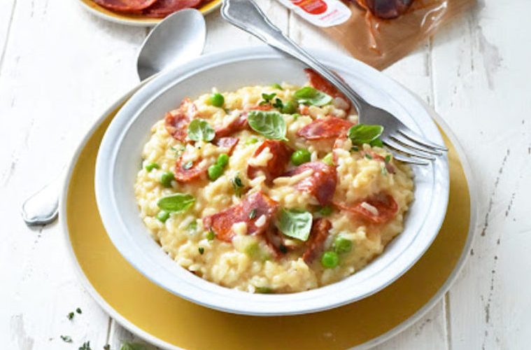 Rissoto con restos de chorizo y parmesano