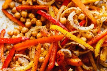 Garbanzos de ayer con pimientos tricolor