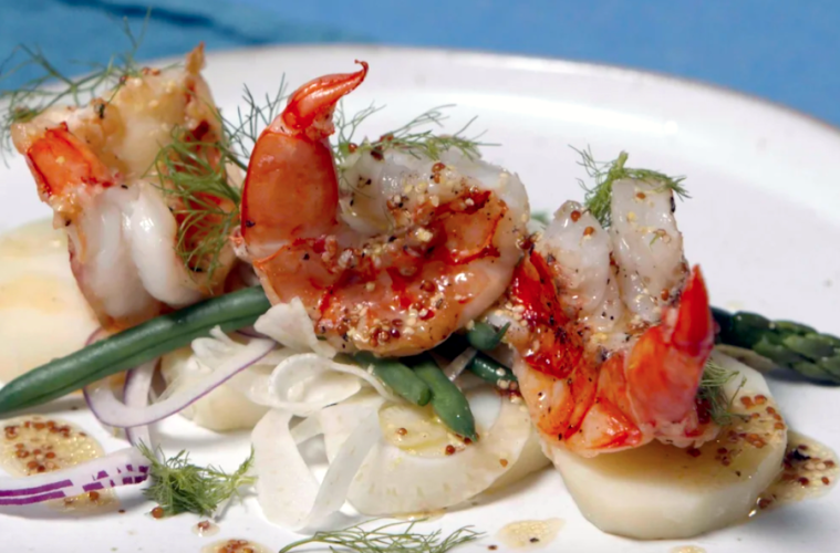 Langostinos a la plancha con verduritas