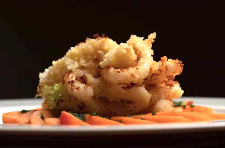 Calamares gratinados con albaricoque y limón