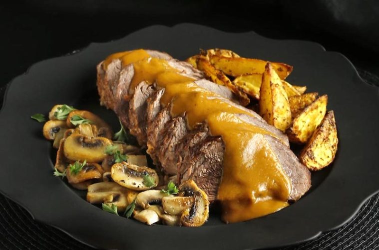 Pez de ternera con puré de manzana