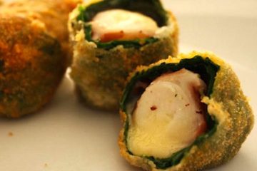 Croquetas con restos de pulpo, espinacas y queso