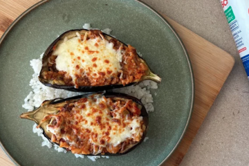 Berenjenas rellenas de carne picada y arroz