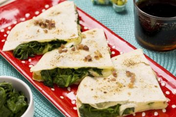 Quesadillas de espinacas sobrantes, jamón y mozzarella