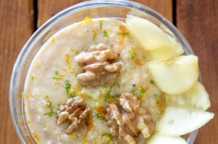 Arroz con leche, queso y nueces