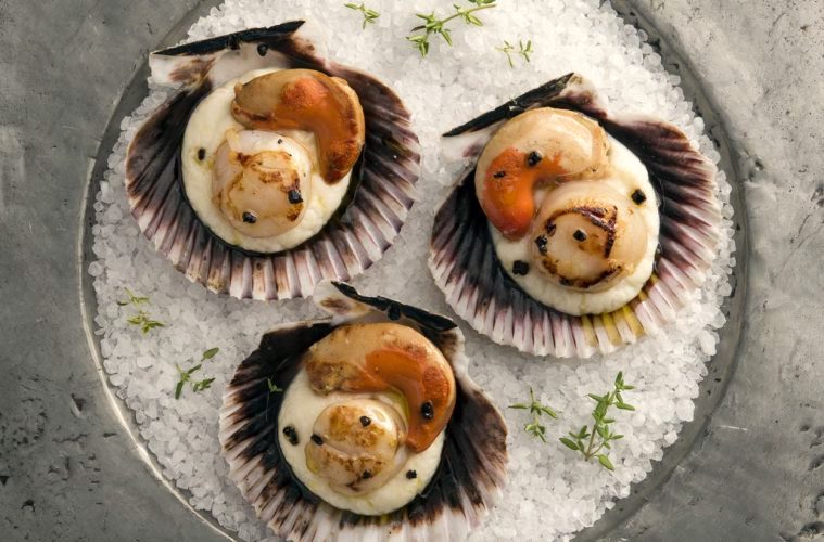 Vieiras con crema de coliflor sobrante
