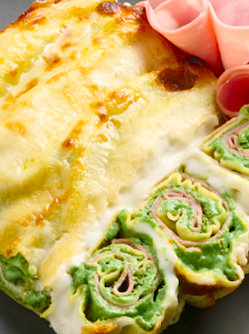 Canelones de ricota y espinacas con mortadela de Bolonia