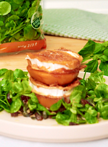 Calabaza a la plancha con queso de cabra, canónigos y rúcula