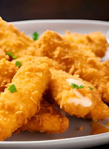 Palitos crujientes de pavo con puré de patatas cocidas sobrantes
