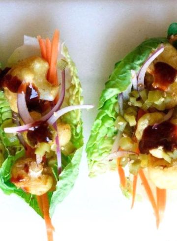 Saam de coliflor en tempura con salsa barbacoa