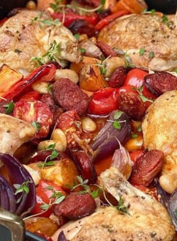 Muslitos de pollo con chorizo sobrante y verduras que queramos acabar